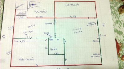 Lo rojo es en ladrillos, lo verde el cerramiento en steel